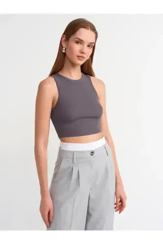 20820 Stitch Effect Crop Top-Smoked-Smoked - 1