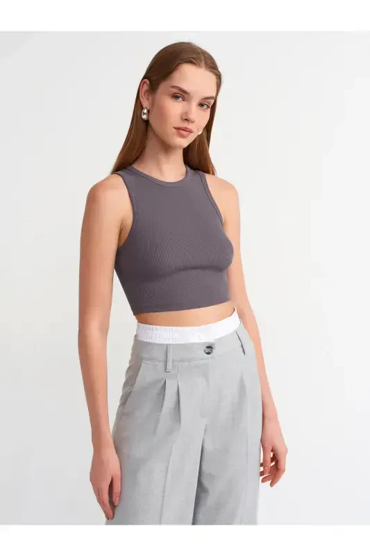 20820 Stitch Effect Crop Top-Smoked-Smoked - 1