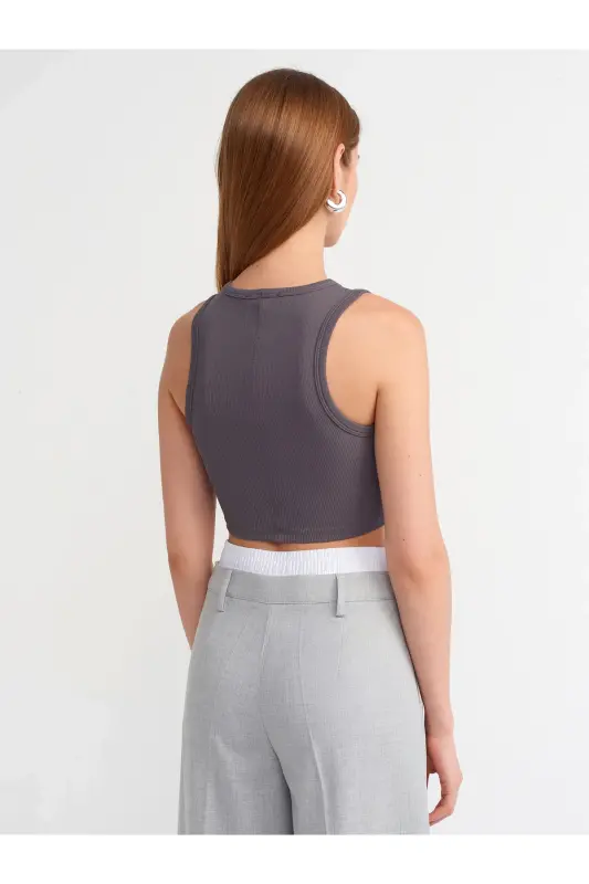 20820 Stitch Effect Crop Top-Smoked-Smoked - 2