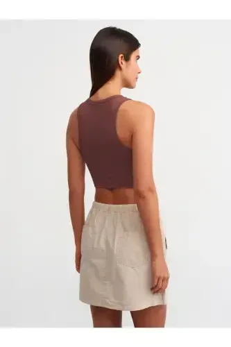 20820 Stitched Effect Crop Top-Coffee-Coffee - 2