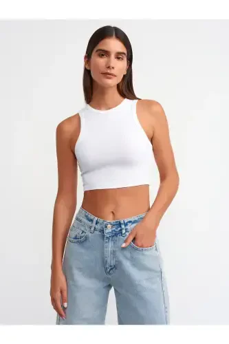 20820 Stitched Effect Crop Top-White-White - DILVIN (1)