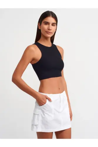 20820 Tikish Effektiga Crop Top - Qora 