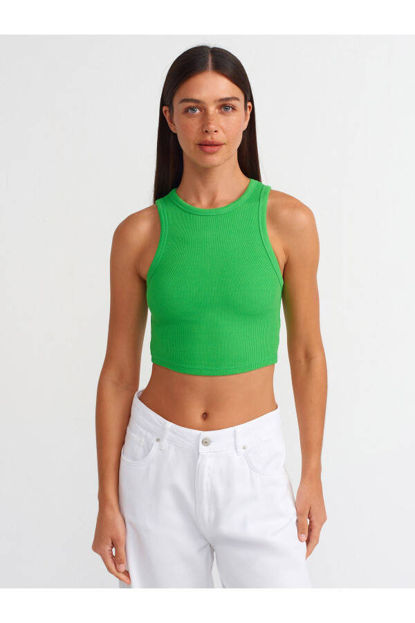 20820 Tikish Effektiga Crop Top - Yashil - 9