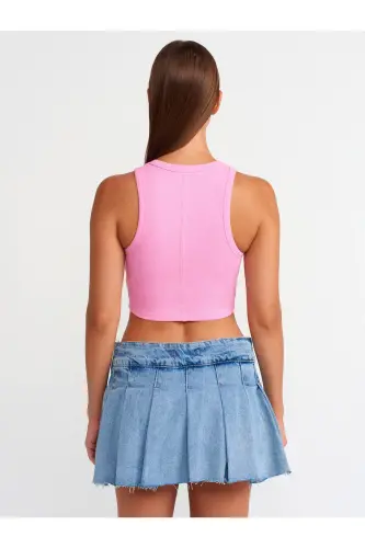 20820 Tikuv Effektli Crop Top-Pushti-Pushti - DILVIN (1)