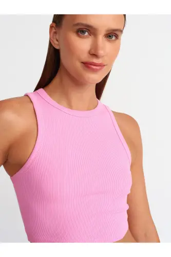 20820 Tikuv Effektli Crop Top-Pushti-Pushti - 4