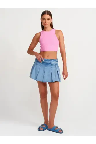 20820 Tikuv Effektli Crop Top-Pushti-Pushti - 3