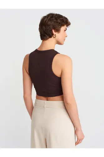 20820 Tikuv Effektli Crop Top-Toʻq Jigarrang-Toʻq Jigarrang - DILVIN (1)