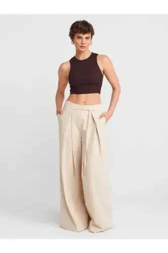 20820 Tikuv Effektli Crop Top-Toʻq Jigarrang-Toʻq Jigarrang - 3