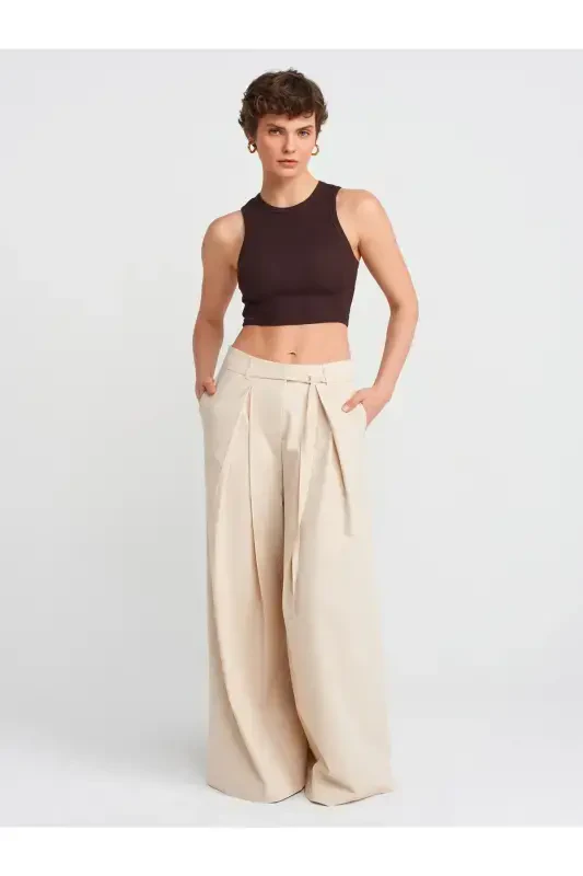 20820 Tikuv Effektli Crop Top-Toʻq Jigarrang-Toʻq Jigarrang - 3