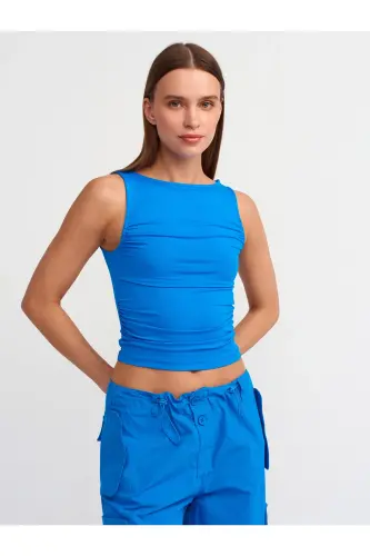 20827 Ruffled Sleepless Top-Royal Blue - Royal Blue 