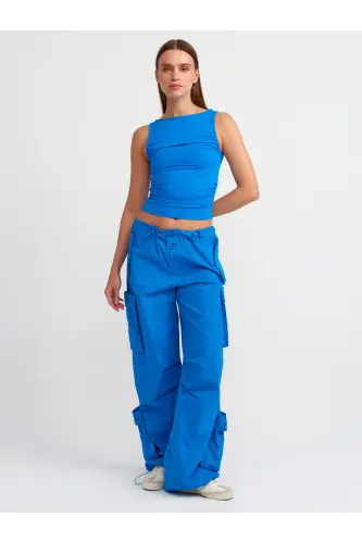 20827 Ruffled Sleepless Top-Royal Blue - Royal Blue - 3