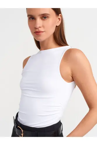 20827 Ruffled Sleeveless Top - White 