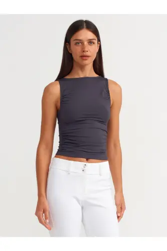 20827 Sleeveless Ruched Top - Anthracite - 1