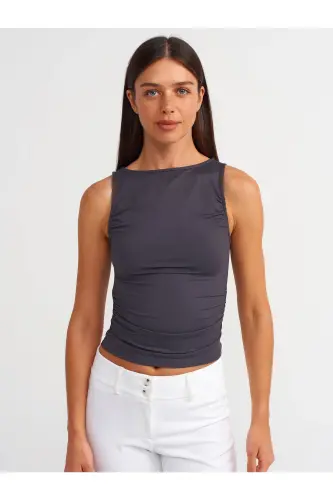 20827 Sleeveless Ruched Top - Anthracite - 4