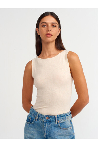 20847 Boat Neck Sleeveless Top - Beige Melange - 13