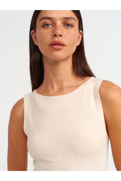 20847 Boat Neck Sleeveless Top - Beige Melange - 11
