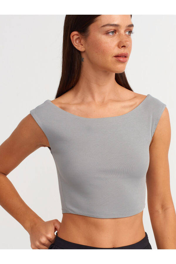 20869 Boat Neck Crop Top - Grey - 16