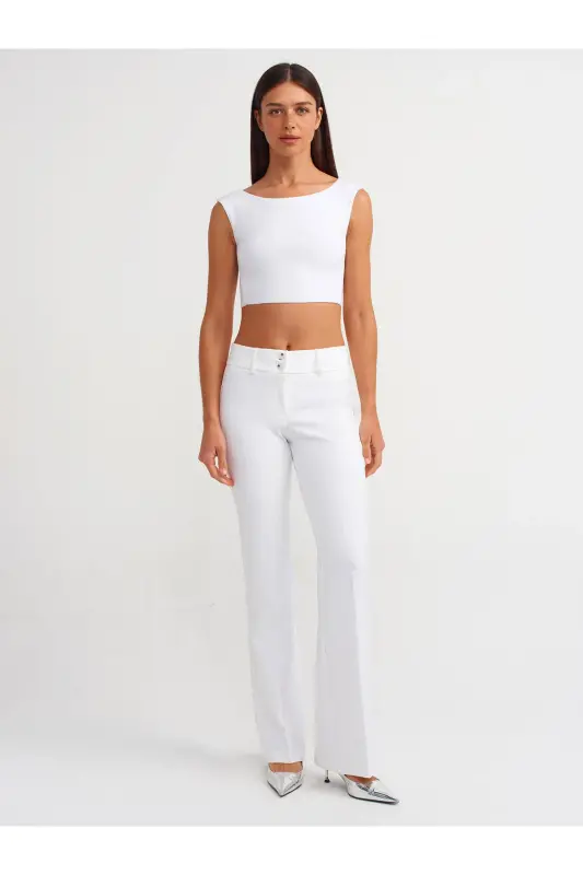 20869 Kayık Yaka Crop Top-Beyaz - Beyaz - 3