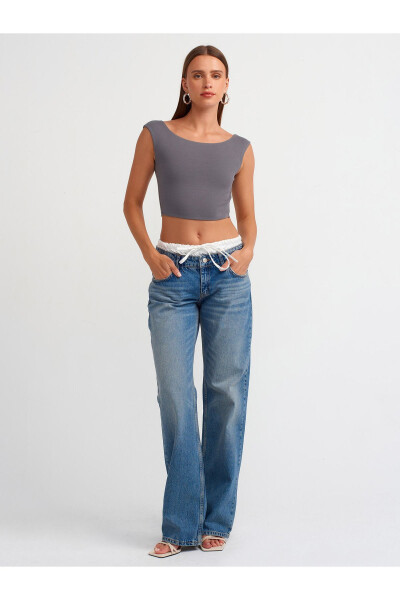 20869 Kayık Yaka Crop Top-Füme - Füme - 15