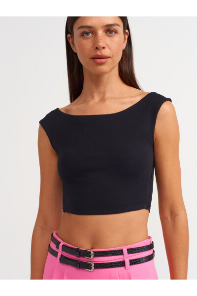 20869 Qayiq Yoqasi Crop Top - Qora - DILVIN