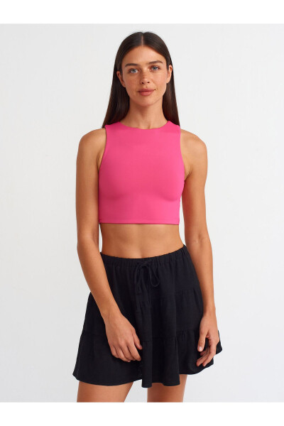 20902 Poliamid Crop Top-Fuşya - Fuşya 