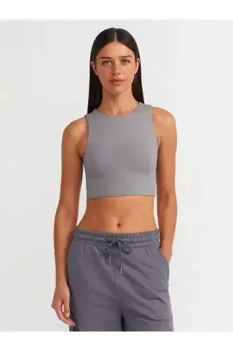 20902 Poliamid Crop Top-Kulrang-Kulrang - 1