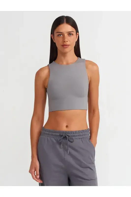 20902 Poliamid Crop Top-Kulrang-Kulrang - 1