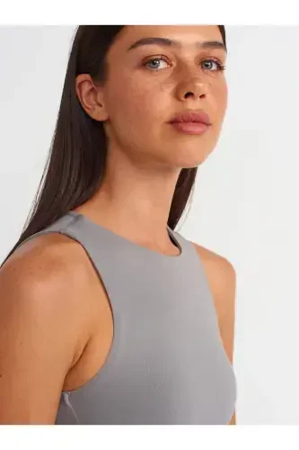 20902 Poliamid Crop Top-Kulrang-Kulrang - 4