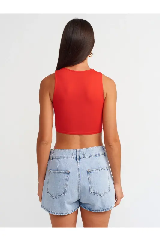20902 Poliamid Crop Top-Q.Qizil-Q.Qizil - 2