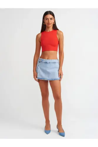 20902 Poliamid Crop Top-Q.Qizil-Q.Qizil - 3