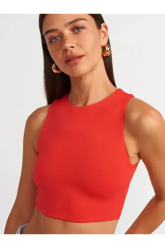 20902 Poliamid Crop Top-Q.Qizil-Q.Qizil - 4