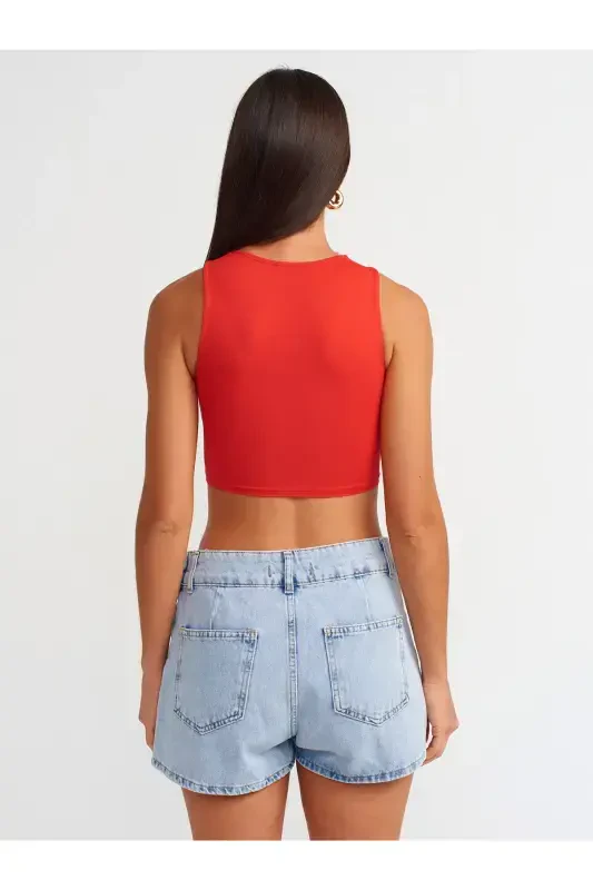 20902 Polyamide Crop Top-D.Red-D.Red - 2