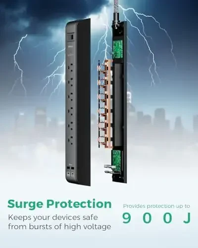 20FT Elektr ta’minoti tarmoqli kuchlanishdan himoya qiluvchi - 6 rozetkali 4 USB portli 2 dona uzaytirgich, yassi vilka, 900 dJoul, 15A o‘chirgich, uy ofisi, yotoqxona uchun devorga o‘rnatish uchun zarur jihozlar - 5