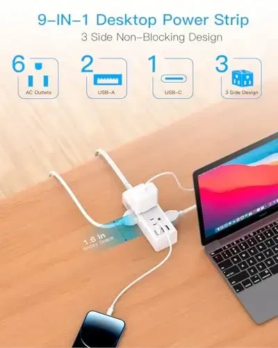 20Ft Extension Cord with Multiple Outlets, Flat Plug Power Strip Surge Protector with 20 Ft Long Cord, 6 Outlet 3 USB Ports (1 USB C), Multi Outlet Wall Plug for Travel, College, Dorm Room Essentials - 3