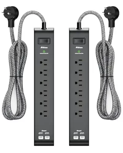 20FT Power Strip Surge Protector - 2 Pack Extension Cord with 6 Outlets 4 USB Ports, Flat Plug, 900 Joules, 15A Circuit Breaker, Wall Mount for Home Office, Dorm Essentials - MIFASO