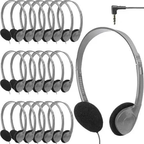 Flutesan 20 Pack Headphones Bulk for Classroom School Students Libraries Wired On Ear Headphones Over The Head Earphones for Class Children Teen Boys Girls Adults(Gray) 