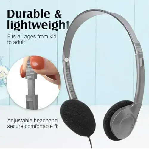 Flutesan 20 Pack Headphones Bulk for Classroom School Students Libraries Wired On Ear Headphones Over The Head Earphones for Class Children Teen Boys Girls Adults(Gray) - 3