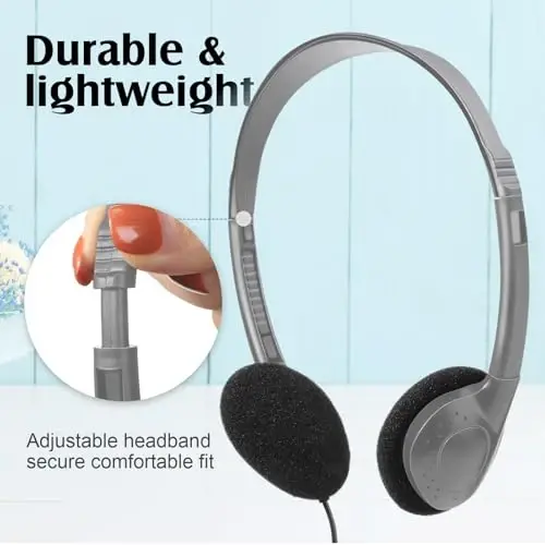 Flutesan 20 Pack Headphones Bulk Libraries Wired on Ear Headphones Over The Head Earphones for Boys Girls Adults(Gray) 