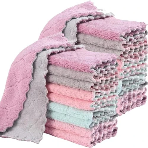 20 Pack Cleaning Cloth Kitchen Cloth, Dish Towels Super Absorbent Coral Velvet Dishtowels, Microfiber Premium Soft Tea Towels, Quick Dry Rags, Multipurpose Reusable Washcloths, Non-Stick Oil Cloths. - 1