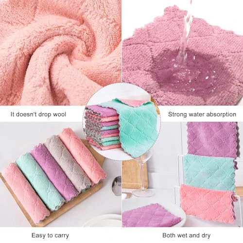 20 Pack Cleaning Cloth Kitchen Cloth, Dish Towels Super Absorbent Coral Velvet Dishtowels, Microfiber Premium Soft Tea Towels, Quick Dry Rags, Multipurpose Reusable Washcloths, Non-Stick Oil Cloths. - 2