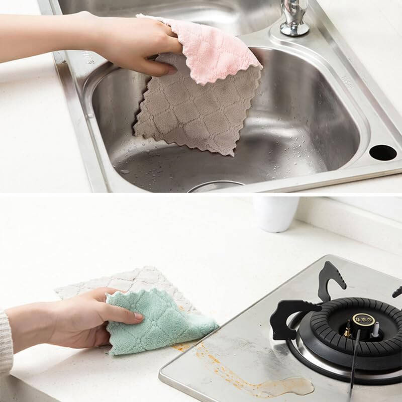 20 Pack Cleaning Cloth Kitchen Cloth, Dish Towels Super Absorbent Coral Velvet Dishtowels, Microfiber Premium Soft Tea Towels, Quick Dry Rags, Multipurpose Reusable Washcloths, Non-Stick Oil Cloths. - 4