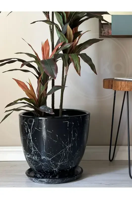 20liter Classic Pot with Saucer 30cmx30cm Mia Black Marble Patterned-BLACK MARBLE PATTERNED - 3