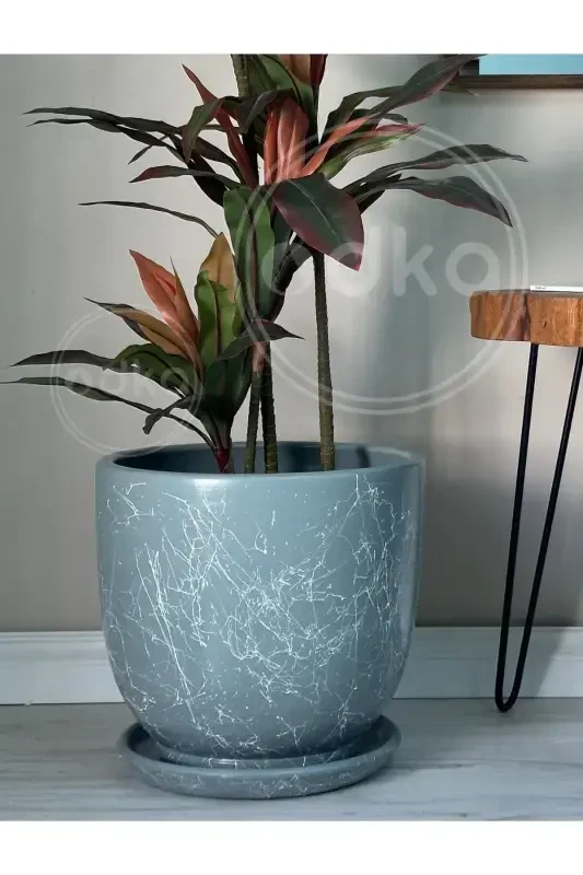 20liter Classic Pot with Saucer 30cmx30cm Mia Smoked Marble Patterned-Smoked Marble Patterned - 3