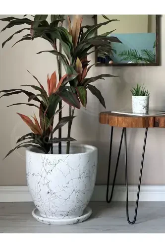 20liter Classic Pot with Saucer 30cmx30cm Mia White Black Marble Patterned-White Marble Patterned - ODKA (1)