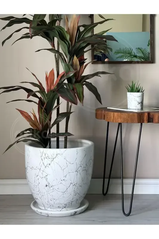 20liter Classic Pot with Saucer 30cmx30cm Mia White Black Marble Patterned-White Marble Patterned - 2