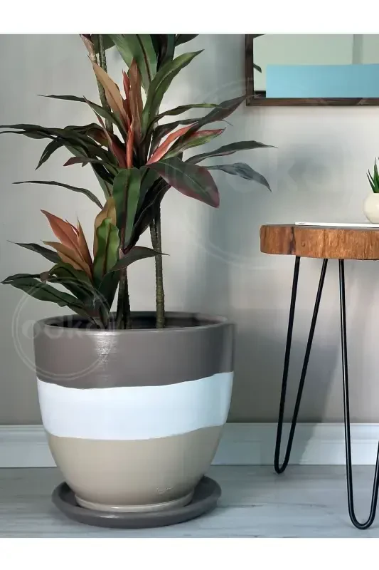 20liter Classic Pot with Saucer 30cmx30cm Mink White Stone-MINK - 2