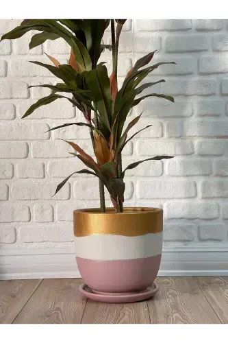 20liter Pot with Saucer Diameter: 30cm X Height: 30cm Pink White Gold-Pink - 1