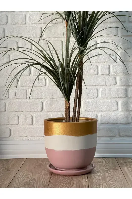 20liter Pot with Saucer Diameter: 30cm X Height: 30cm Pink White Gold-Pink - 3