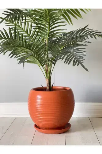 20Liter Sphere Pot with Plate 27cmx27cm Striped Tile Color-NATURAL - ODKA (1)