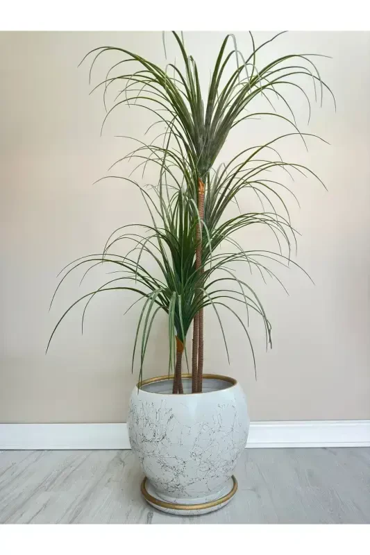 20liter Sphere Pot with Saucer 27cmx27cm White Gold Marble Patterned-White - 2